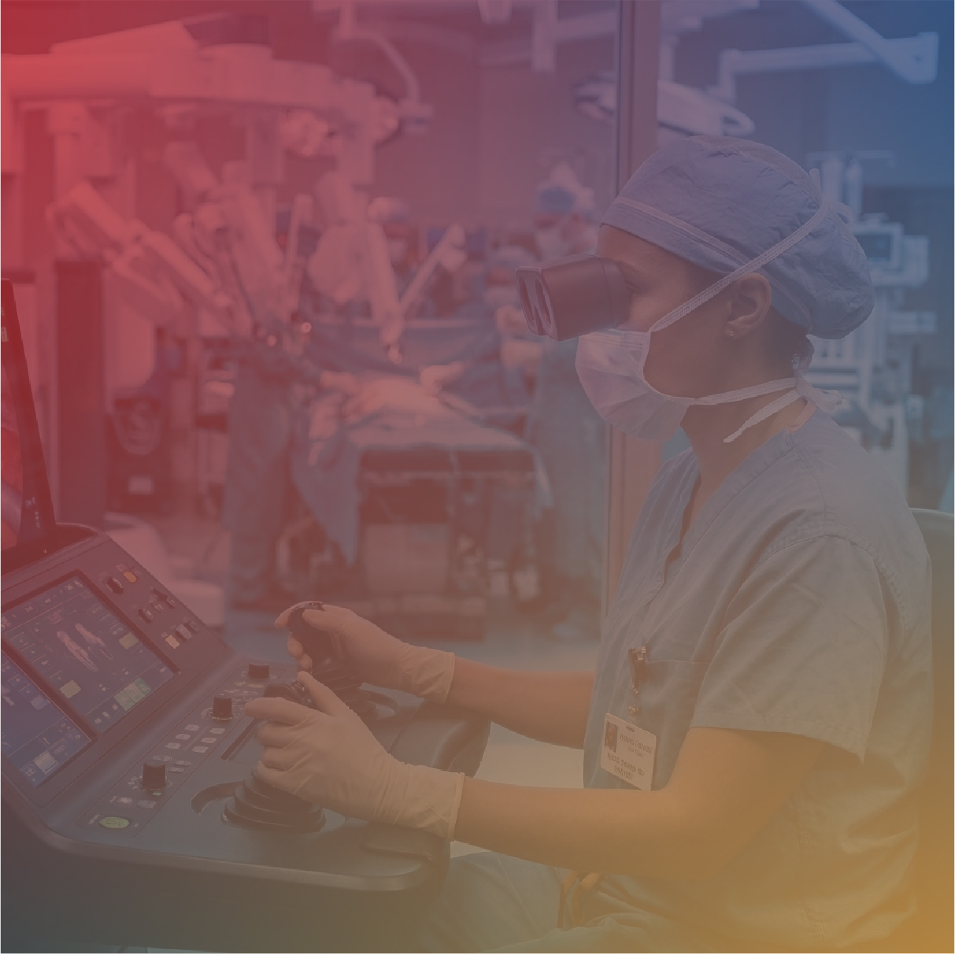 surgeon using robot arms