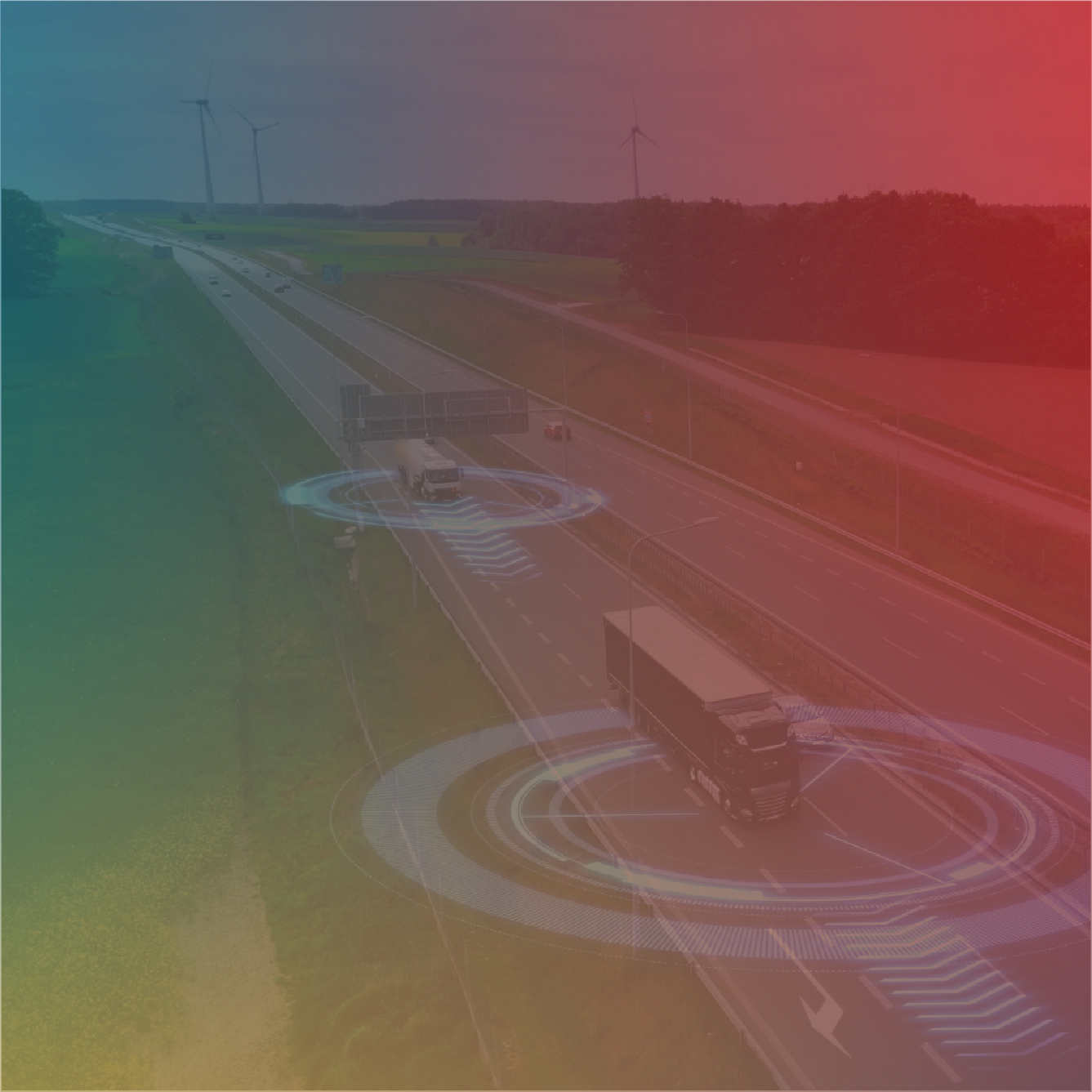 semi trucks on highway with sensors