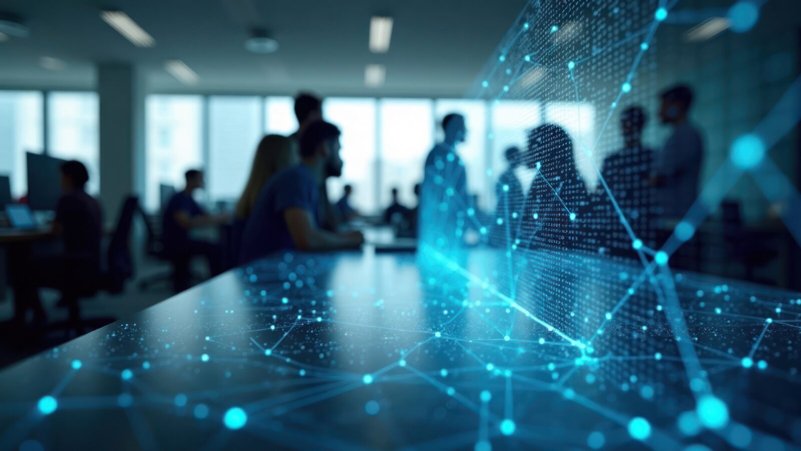 room of people with digital design